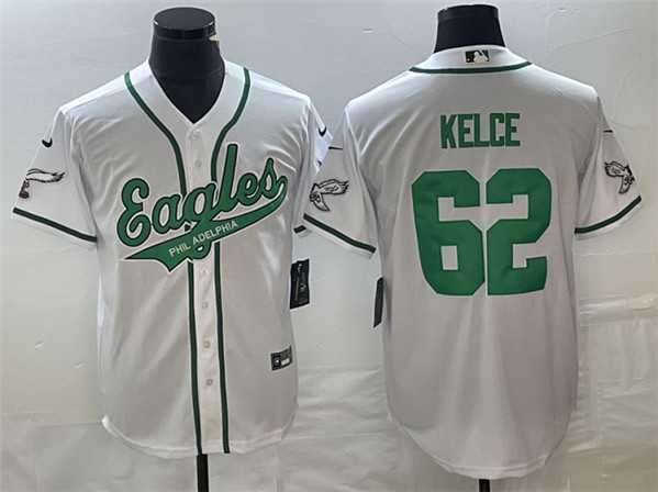 Mens Philadelphia Eagles #62 Jason Kelce White Cool Base Stitched Baseball Jersey